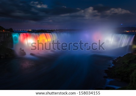 Niagara falls at night, colorful lights