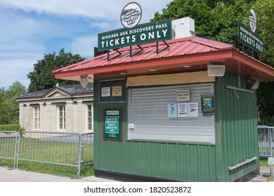 Niagara Falls, NY, USA, 9-3-2020: Closed Ticket Booth Due To Corona Epidemic