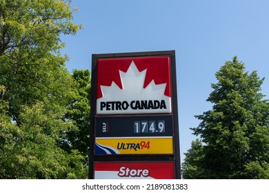 Niagara Falls, ON, Canada - July 22, 2022: Petro-Canada Sign Is Shown At A Gas Station. Petro-Canada Is A Retail And Wholesale Marketing Brand Subsidiary Of Suncor Energy.