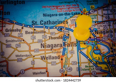 Niagara Falls On USA Map. Travel Background