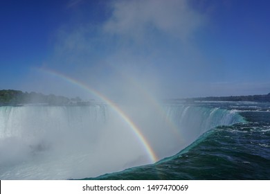 Niagara Falls, Ontario, Canada: A double rainbow emerges from the bottom of the Horseshoe Falls. - Shutterstock ID 1497470069