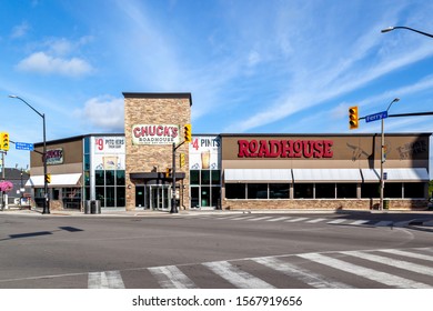 Niagara Falls, Ontario, Canada - September 3, 2019: Chuck's Roadhouse Bar & Grill Restaurant In Niagara Falls, Ontario, Canada. Chuck's Roadhouse Bar And Grill Is A Budget Friendly Steakhouse Chain. 