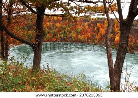 Niagara Falls, Ontario, Canada. Whirlpool. Gorge. Rapids. Current. Fall. Autumn. Trees. Foliage. Colourful. Colorful. Beautiful. Scenic. Parkway. Water. River. Travel and tourism. Natural. 