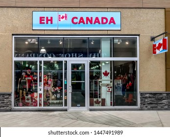 Niagara On the Lake, Canada- May 27, 2019: Eh Canada storefront in Outlet Collection at Niagara. EH Canada is a Canadian gift and clothing store that is more than just a tourist shop. 