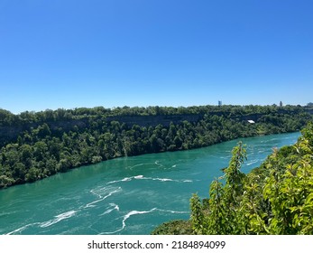 Niagara River (a river that flows north from Lake Erie to Lake Ontario)