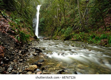 Niagara Waterfall And Creek In Rain Forest, Goldstream Provincial Park, Victoria, Bc, Canada