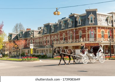 Niagara-on-the-Lake, Canada - April 25, 2012: View of the historic Prince of Wales Hotel in the center of Niagara-on-the-Lake, Canada