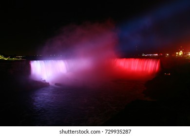 Niagra Falls Flood Lighting At Night With Different Colors