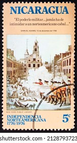 Nicaragua, Circa 1975: Postage Stamp From The USA Independence Series Showing Boston Massacre.