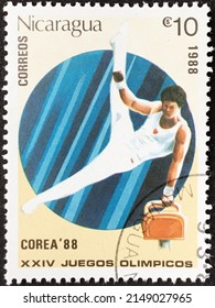 Nicaragua, Circa 1988: Postage Stamp Of The Series Summer Olympics 1988, Seoul Showing Gymnastics.