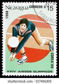 NICARAGUA - CIRCA 1988: A Stamp Printed In Nicaragua Shows Volleyball, 1988 Summer Olympics, Seoul, Circa 1988