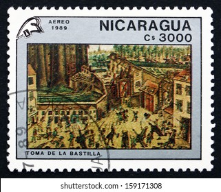 NICARAGUA - CIRCA 1989: A Stamp Printed In Nicaragua Shows Storming The Bastille, Painting By Claude Cholat, French Revolution, Bicentennial, Circa 1989