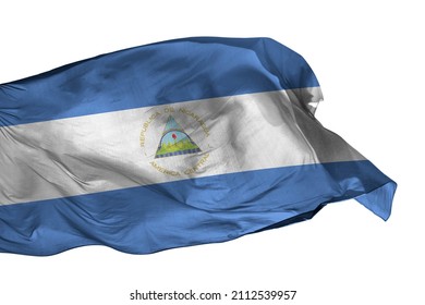 Nicaragua flag isolated on white background. Close up waving flag of Nicaragua. Flag of Nicaraguan.