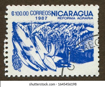NICARAGUA Stamp CIRCA 1987: A Stamp Printed In Nicaragua Shows Banana Plantation, Agrarian Reform.