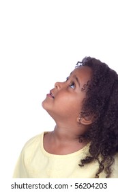 Nice African Little Girl Looking Up Isolated On White Background