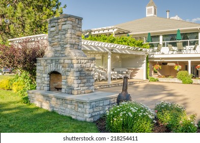 Nice Backyard Patio with Gazebo and Big Brick Fireplace