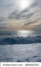 Nice Beach In France With Big Waves In Winter