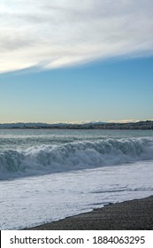 Nice Beach In France With Big Waves In Winter