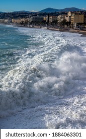 Nice Beach In France With Big Waves In Winter