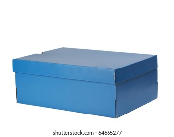 Nice Blue Cardboard Shoe Box, Isolated On White Background