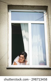 nice bride in window