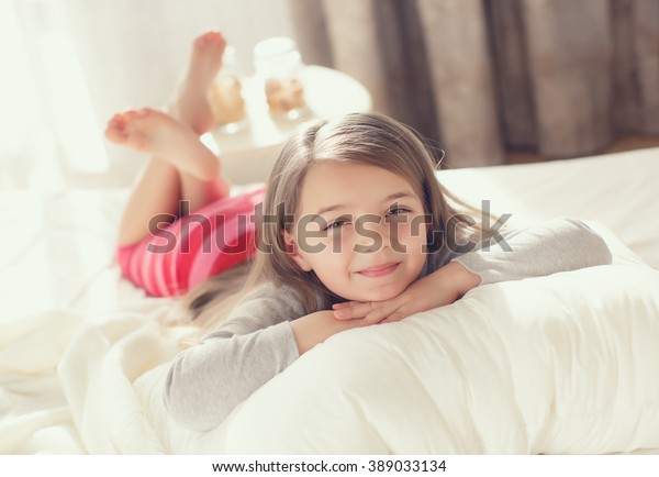 Nice Child Girl Enjoys Sunny Morning Stock Photo Edit Now 389033134