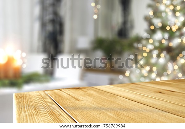 Nice Christmas Tree Green Tree Wooden Stock Photo (Edit Now) 756769984