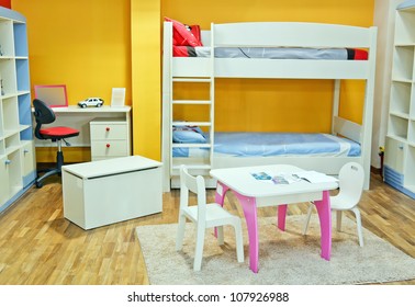 Nice colorful room full decorated with brand new furniture for baby and child