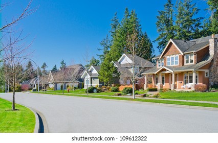 Nice and comfortable neighborhood. Some homes in the suburbs of the North America. Canada.