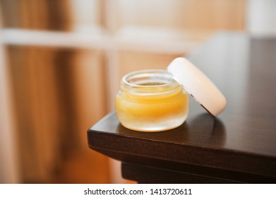 Nice, Elegant And Full Of Content Cosmetic Product. Balm For Cleansing Face. Full Jar Of Expensive Ingredients.