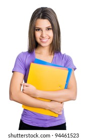 Nice female student smiling and looking at camera