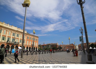 NICE, FRANCE - 05/22/2019:  Place Masséna, A Historic Square In Nice. It Was Named For André Masséna And Today Is The Main Square Of The City.