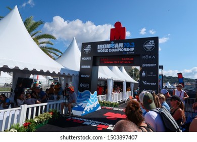 Nice, Nice / France - 09 08 2019: Ironman 70.3 Triathlon World Championship Big Crowd Cheering For The Marathon Participants In Nice, France