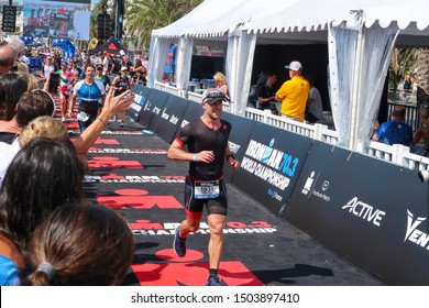 Nice, Nice / France - 09 08 2019: Ironman 70.3 Triathlon World Championship Big Crowd Cheering For The Marathon Participants In Nice, France