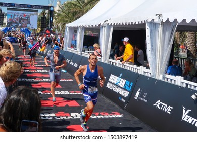 Nice, Nice / France - 09 08 2019: Ironman 70.3 Triathlon World Championship Big Crowd Cheering For The Marathon Participants In Nice, France