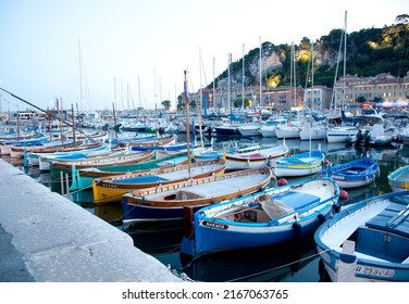 NICE, FRANCE- 1 JULY 2013:
The City Of Nice On The French Riviera. Boats Photographed A Late Night In The Harbor.