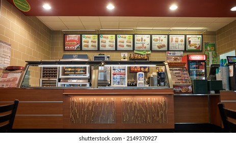 NICE, FRANCE - AUGUST 15, 2015: Interior Shot Of Subway Fast Food Restaurant In Nice.