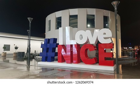 Nice, France - December 16, 2018: Art In The Nice Airport To Celebrate The Tram Inauguration Starting From The December 15th 2018. The Tramway Line Connects The Airport And The City.