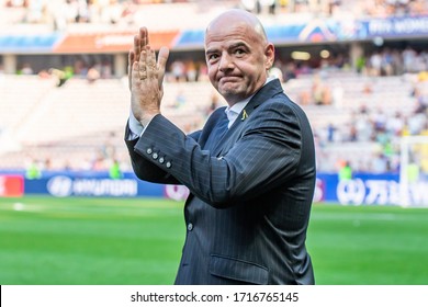NICE, FRANCE - JULY 6, 2019: FIFA President Gianni Infantino applauds after the 2019 FIFA Women's World Cup France 3rd Place match between England and Sweden.