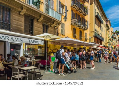 Nice France. June 12 2019. A View Of A Busy Ice Cream Shop Fenocchio In The Old Town In Nice France