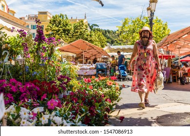 Nice France. June 12 2019. Flower Stalls At Cours Saleya Market In Nice France