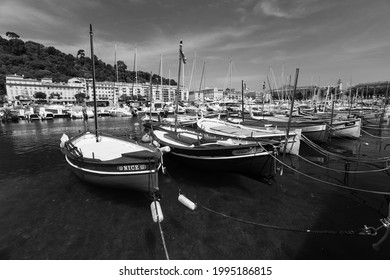 Nice, France, June 17, 2021: Port Lympia In Black And White, Nice French Riviera.