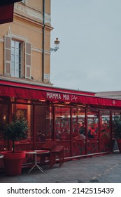 Nice, France - March 10, 2022: Exterior of Mamma Mia restaurant on Cours Saleya, a street in the Old Town of Nice known for its daily open air markets