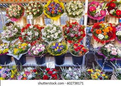 NICE, FRANCE, on JANUARY 12, 2017. Fresh flowers are on sale on Marche Du Cours Saleya - the main market of old Nice, one of its sights.  - Shutterstock ID 602738171