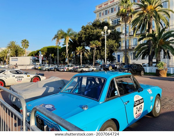 Nice, France, September 2021-Vintage cars on\
display in Nice during the car\
race