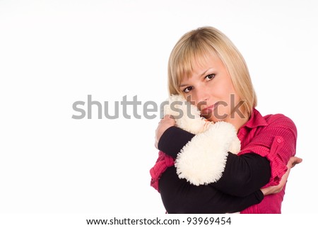 nice girl playing with toy on a white