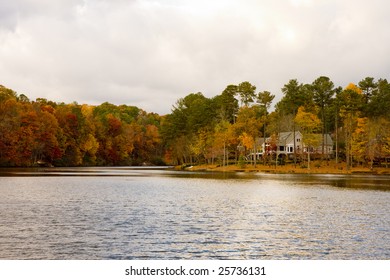 A Nice Home On A Lakeshore In The Autumn