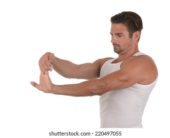 Nice Image Of A Handsome Man Stretching Hands