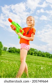 Nice Kid Girl With A Water Gun