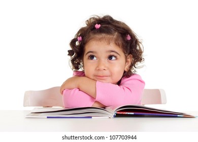 Nice Little Girl Reading Sitting Table Stock Photo 107703944 | Shutterstock